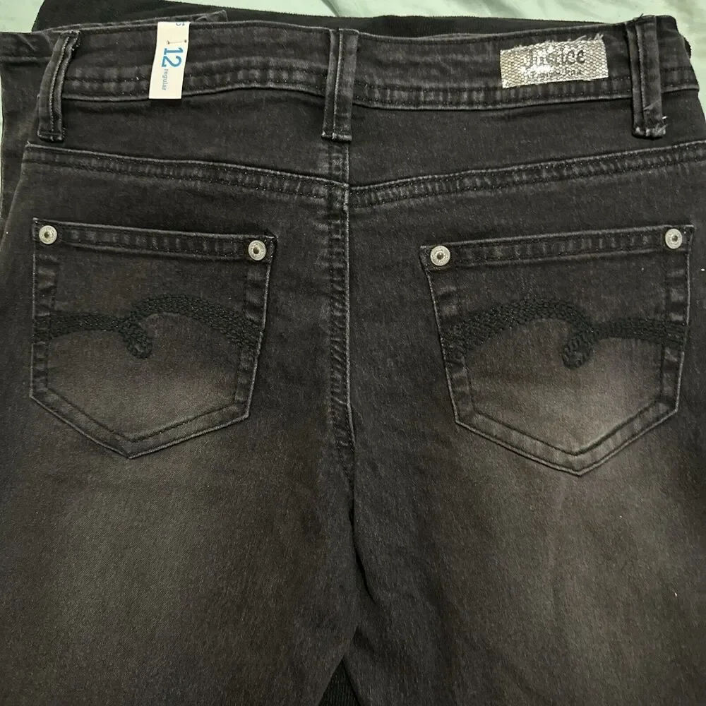 Justice‎ Sz12r Black Denim Jeans Super Skinny Girls Teens
